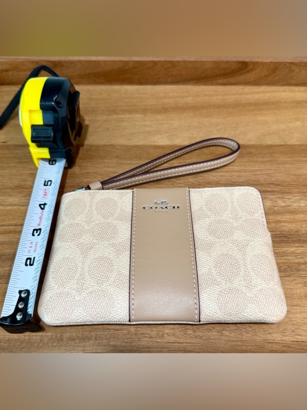 Coach Signature Zip Wallet/Wristlet with Smooth Leather Trim, Sand/Taupe, NWT - Picture 10 of 10